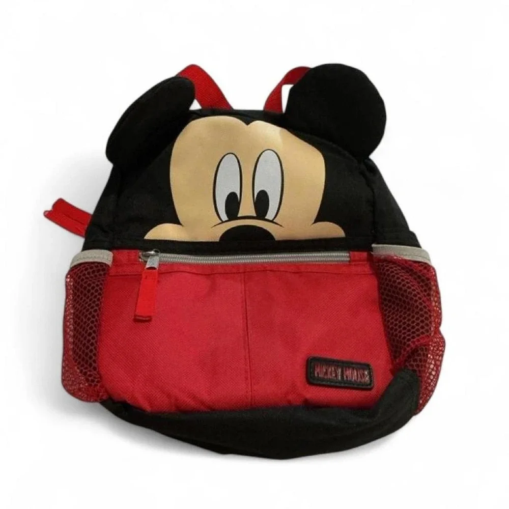 Disney Mickey Mouse Backpack Kids Small‎ Red Black Excellent 3D Ears